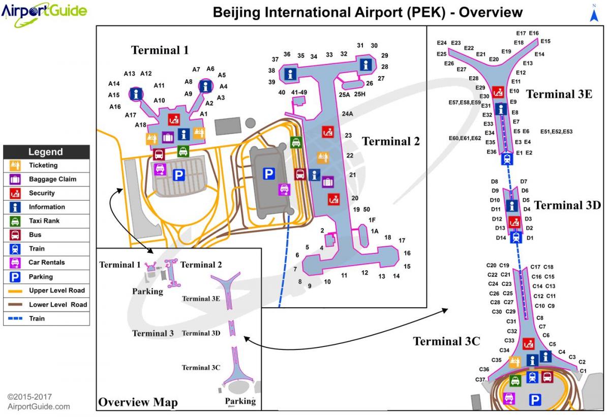 Пекин международното летище и терминал 3 на картата