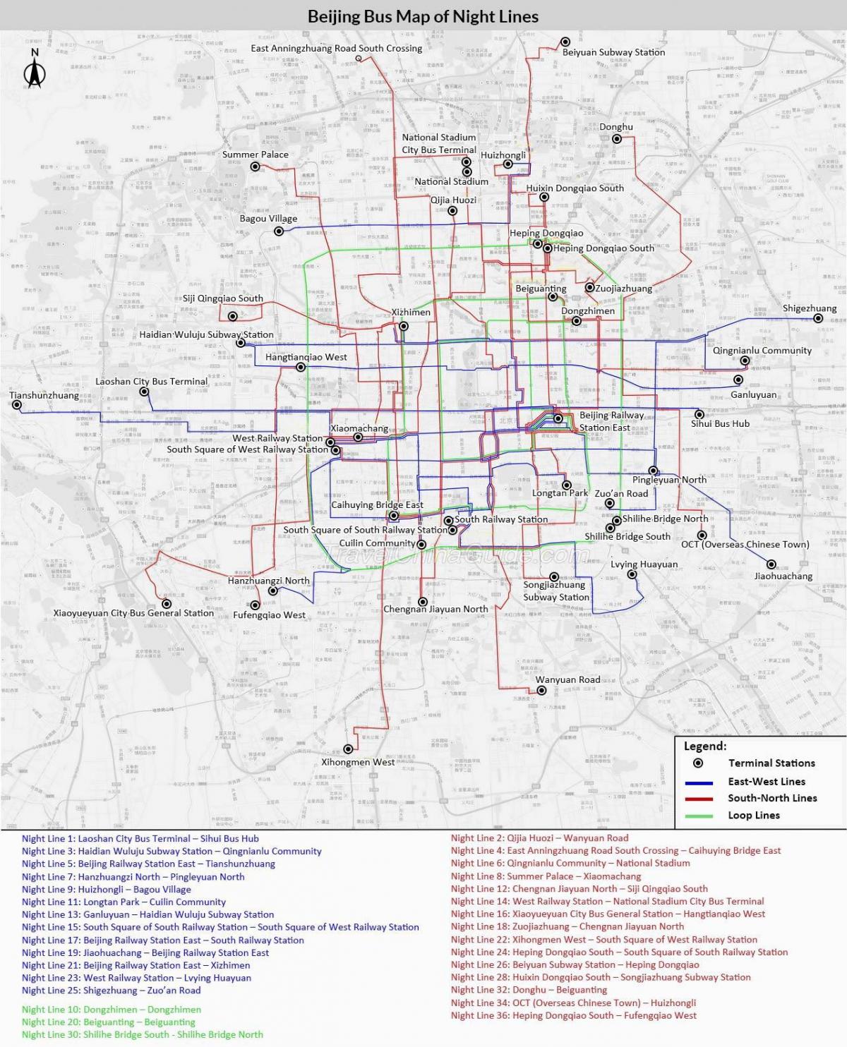 Пекин карта автобусни линии