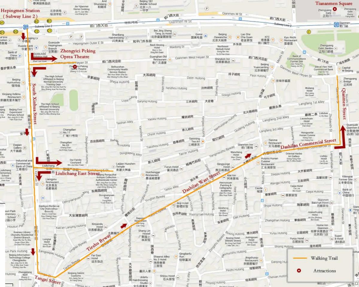 карта на Пекин пешеходна обиколка на 